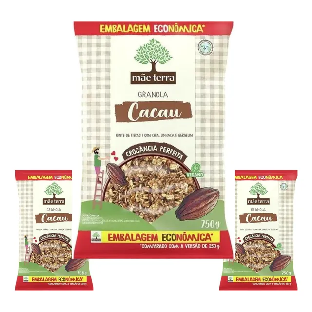 Kit 3 Granola Mãe Terra Cacau 750g