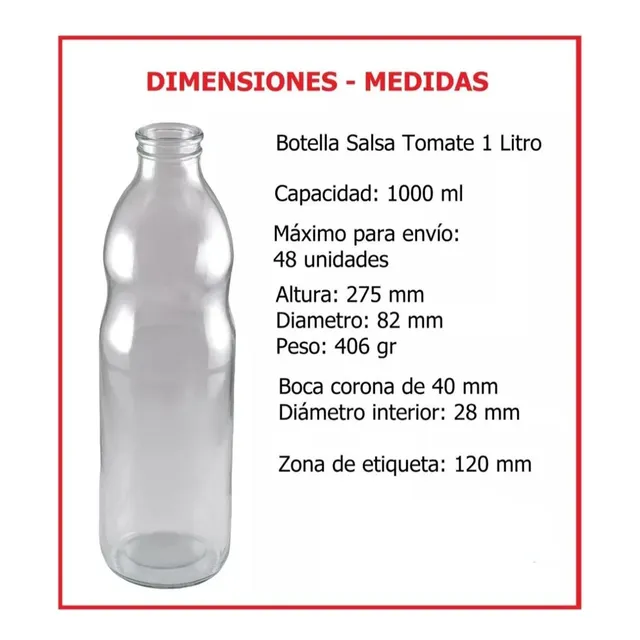 Botella Vidrio Salsa Tomate 1 Litro  X100 Unidades