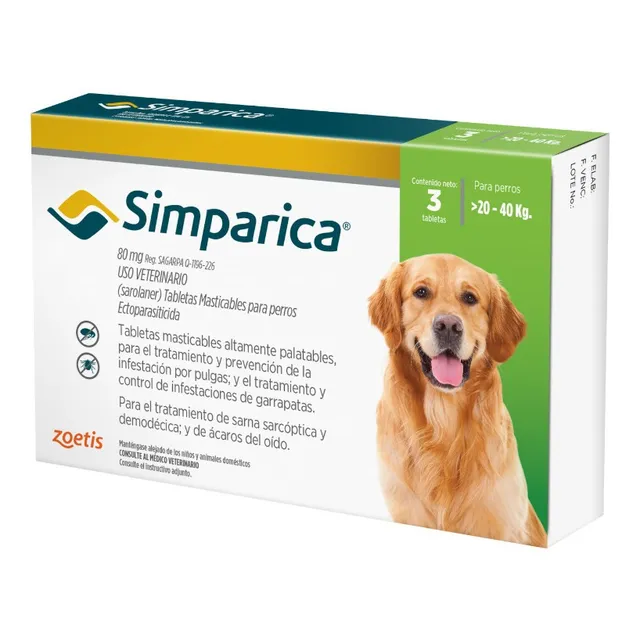 Pastilla Antipulgas Simparica 20kg A 40kg (3un Hasta 4meses)
