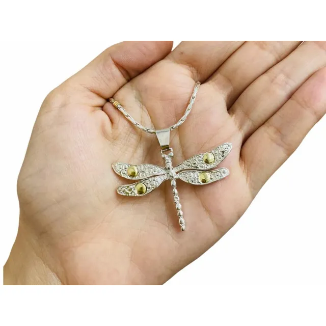 Cadena Con Libelula Plata Y Oro San Valentin Certificado