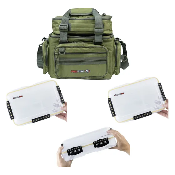 Combo Premium Bolso Pesca Camping Gigante + 3 Cajas Red Fish