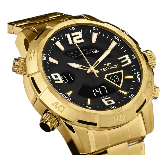 Relógio Digital Masculino Technos Dourado Original Bonito