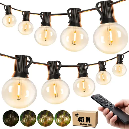 Gluroo Varal De Luzes Led 45m 75+2 Lâmpadas Com Controle Branca Quente 110v/220v