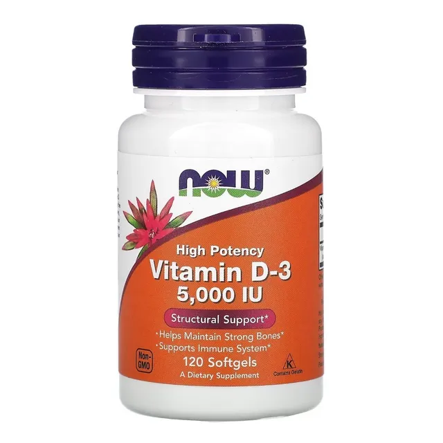 Pote Now Foods Vitamina D-3 125 Mcg 5000 Ui 120 Softgels Sabor Natural