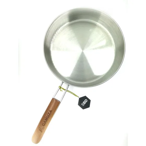 Sarten 24 Cm Gamuza Le Cheff Acero Inoxidable 18/10 Triple Fondo Con Mango De Madera