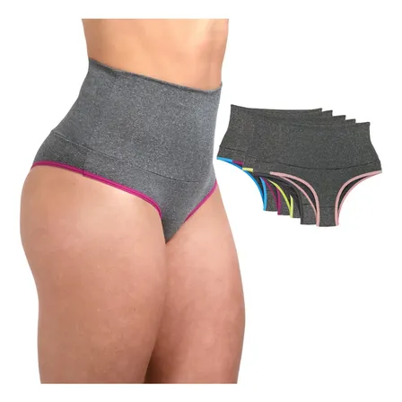 Kit 5 Calcinhas Cós Alto Modeladora Compressao Para Barriga