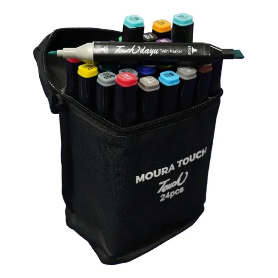 Conjunto De Canetas Marcador Permanente Ponta Dupla 24 Cores Cor Preto