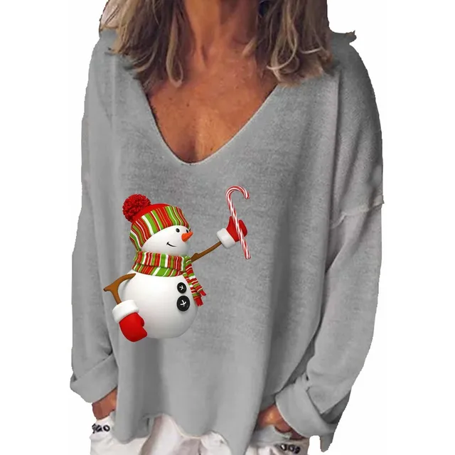 Camiseta Manga Larga Suelta Cuello 5 Estampado Casual