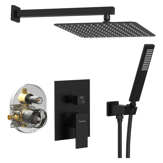 Grifo Ducha Negro Sistema Lluvia 12  Mano Conjunto