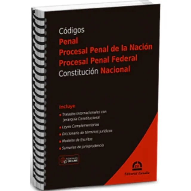 Código Penal, Código Procesal Penal De La Nación, Código Procesal Penal Federal Y Constitución Nacional (anillado), De Estudio. Editorial Editorial Estudio, Tapa Blanda, Edición 1 En Español, 2025
