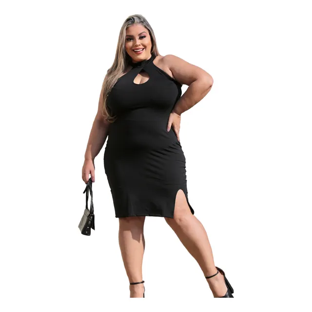 Vestido Decote Gota Com Fenda Sexy Plus Size