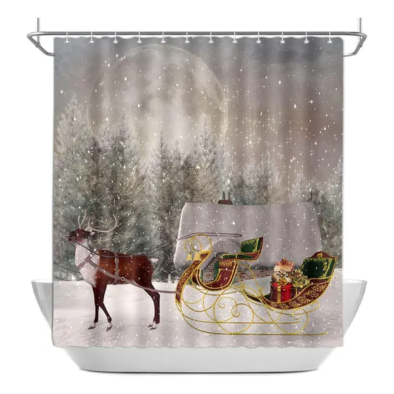 Cortina Ducha Nochebuena Carruaje Reno Regalo Navidad Casa X