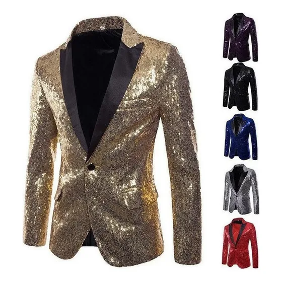 Chaqueta De Traje De Fiesta Con Fajín De Lentejuelas Para Hombre