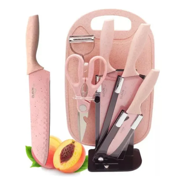 Kit X3 Cuchillos Tabla Picar Pedestal Acrílico Cocina Hogar