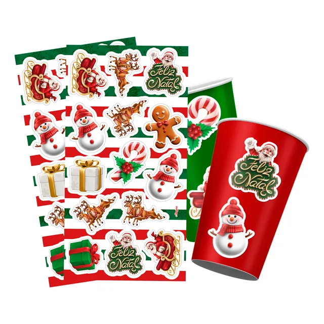 14 Adesivos Festa Natal Decoração Completa 8x5cm