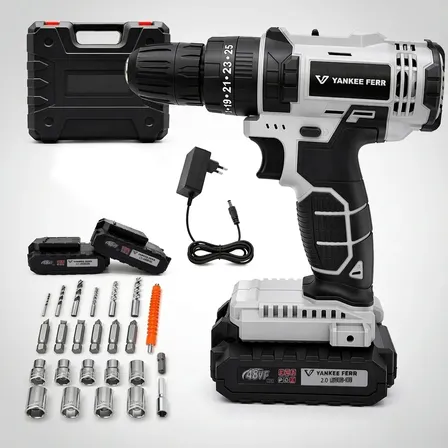 Furadeira 48v Sem Fio 25+1 Torque 2 Baterias Maleta Preto 48v 50/60 Hz