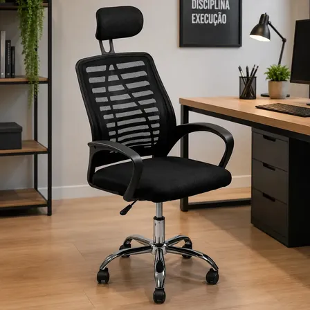 Cadeira de escritório Oficial Webshop Mesh Diretor ergonômica preta com estofado de malha