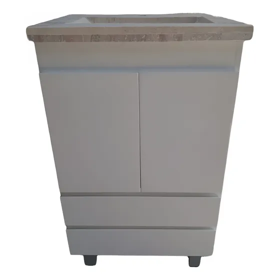 Vanitory Laqueado 50 Cm  Con Mesada Marmol Travertino