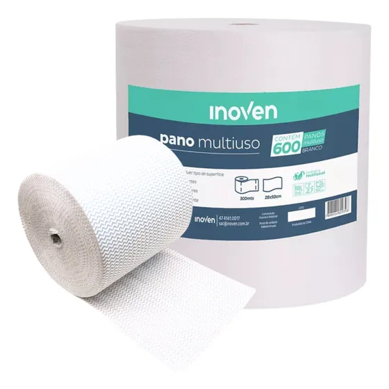 600 Panos Multiuso Branco 300m Perfex Reutilizável Limpeza