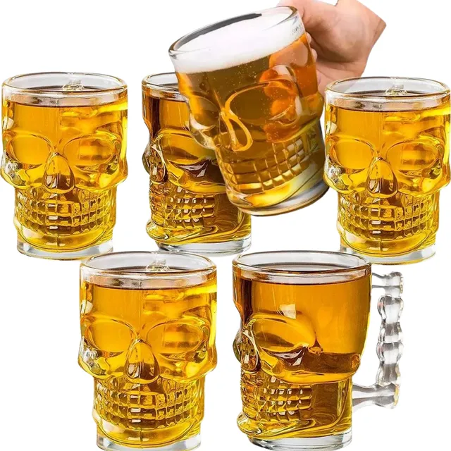 Kit 6 Canecas Caveira Vidro 500ml C/ Alça Chopp Cerveja Copo