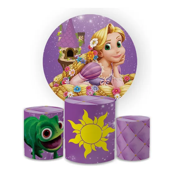 Kit Painel + Trio Cilindros Tema Menina Princesa Rapunzel
