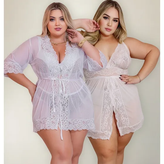 Camisola Plus Size Sexy Jéssica + Robe Tule Transparente
