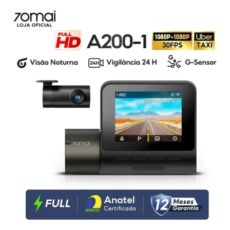 Câmera Veicular 70mai A200-1 Full Hd 1080p Hdr + 1080p 2  Tela Wi-fi App 24h Visão Noturna/ Câmera Traseira Uber Nightvis