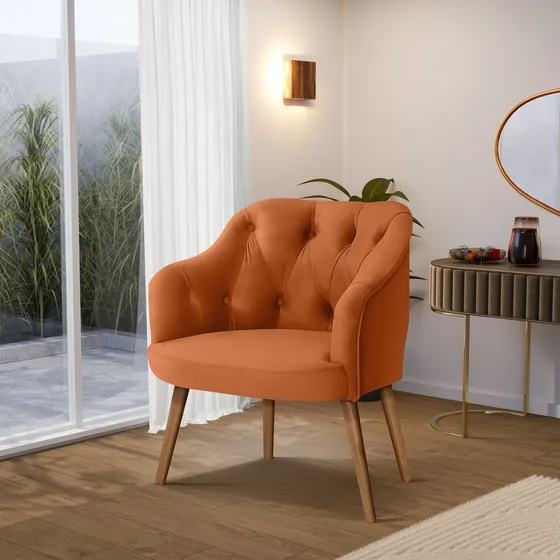 Poltrona Decorativa Beatriz Confortável Veludo Terracota Ideal Para Quarto E Sala De Estar - Av Móveis