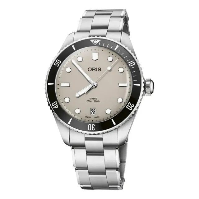 Reloj Oris Divers Date 01 733 7795 4051-set Correa Plateado Bisel Negro Fondo Gris