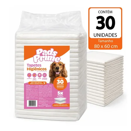 Tapete Higiênico Pet Cachorro Cães Pads Prime 80x60 30un Branco