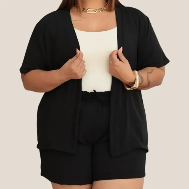Conjunto Kimono Plus Size Short Verão Moda Elegante Casual