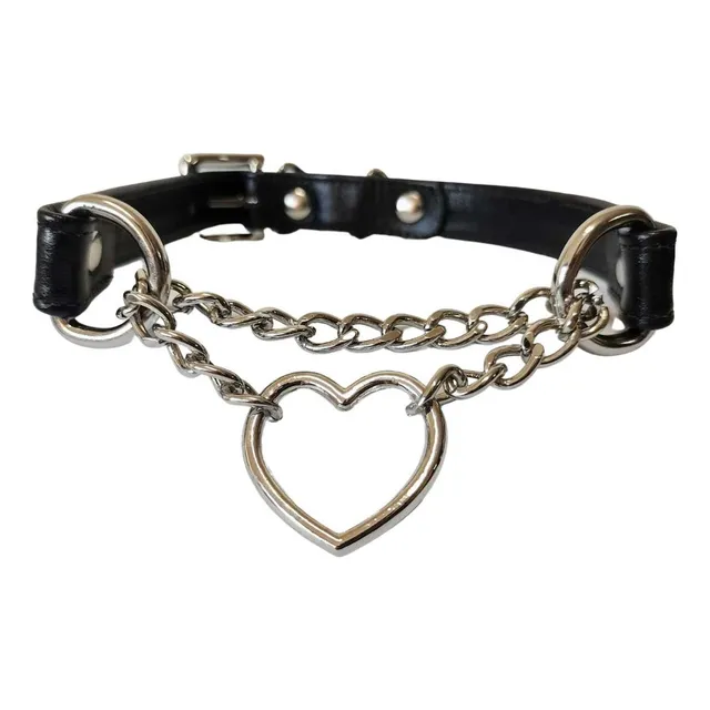 Choker Coleira Gargantilha Couro Coração Corrente Colar Goth