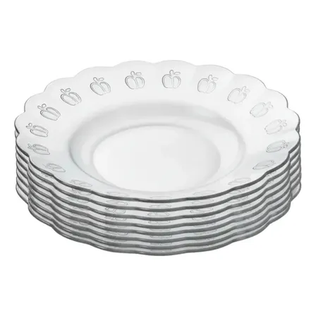 Pratos Fundo De Vidro Resistente Cereja Louça 23cm 12 Uni
