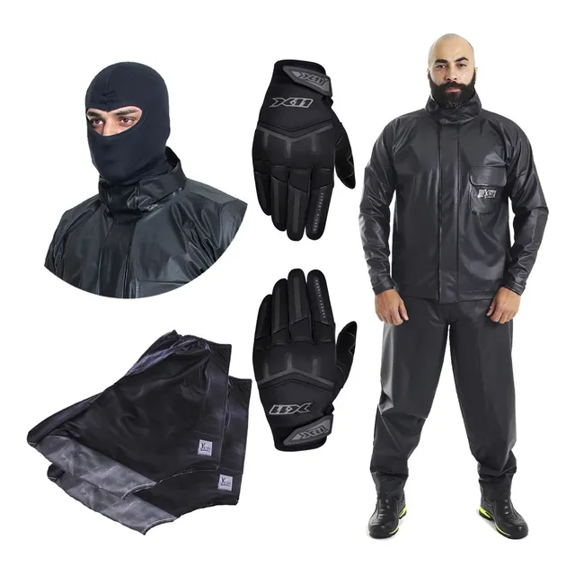Kit Capa De Chuva Pvc Luva X11 Fitx Polaina Balaclava Moto