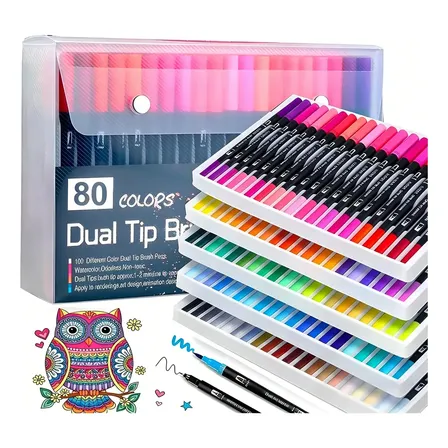 Kit Caneta Brush Pen Duas Pontas Lettering 80 Cores Pincel Profissionais Para Ilustração Arte-educação Bysl 80 Drawing