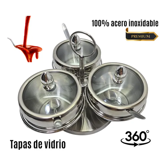 Salsera Centro De Mesa De Acero Inoxidable De 3 Piezas 223