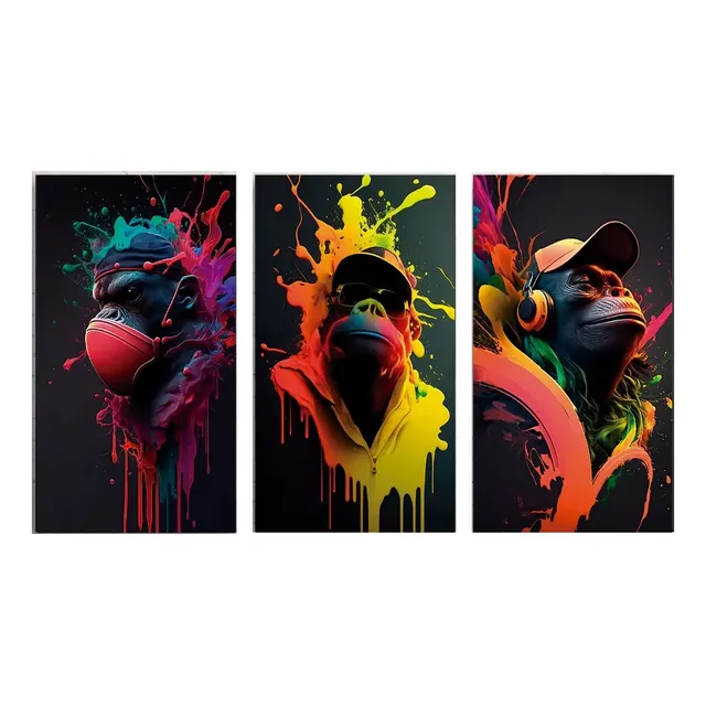 Cuadro Monos Sabios Moderno Decorativo Tríptico 150x90cm