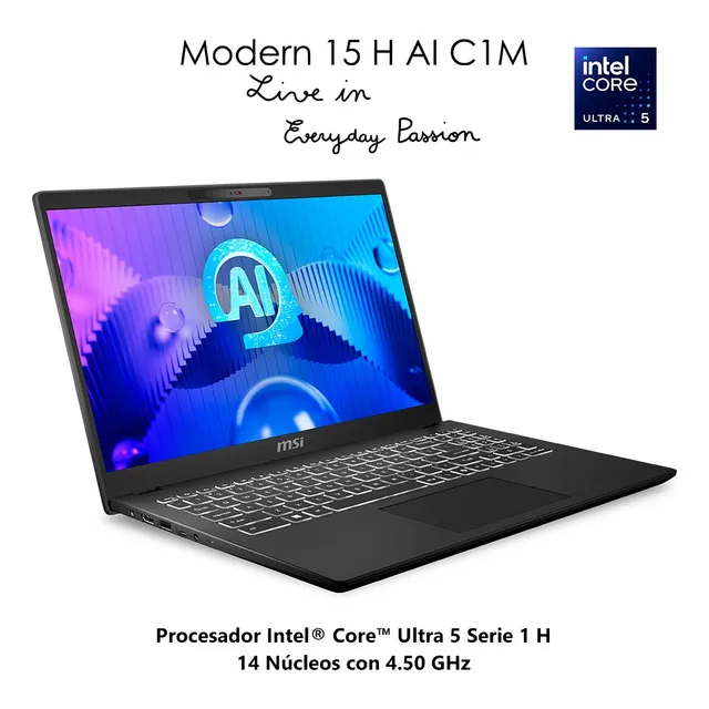 Laptop Thin & Light Msi Modern 15.6 U5 125h 16gb Ram 512gb Negro