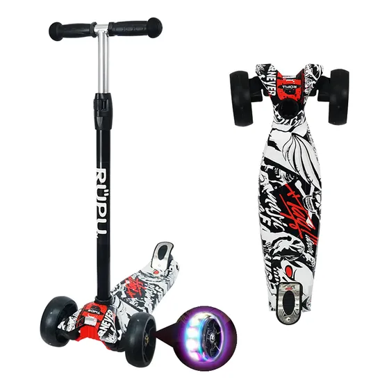 Scooter Monopatin Skull Music Niños Regulable Rueda Led 