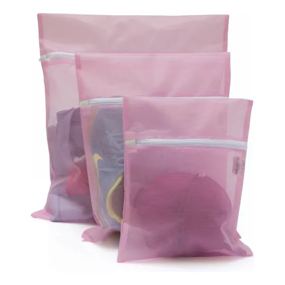 Kit Saco Para Lavar Roupas Bag Limp Rosa - 3 Peças 1p 1m 1g