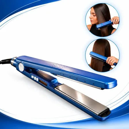Chapinha Prancha Alisadora Cerâmica Profissional Bivolt Nano Titanium 230°C Digital Display Alisa e Modela Azul