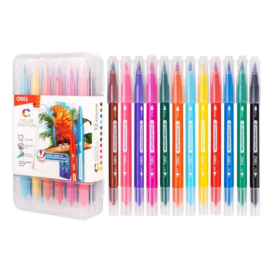 Marcadores Deli Doble Punta Microfibra-pincel X 12 Colores