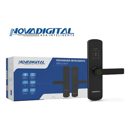 Fechadura Inteligente Wi-fi Novadigital Preta Com Biometria Senha Cartão Chave App Tuya Smartlife Sem Hub Até 300 Usuários