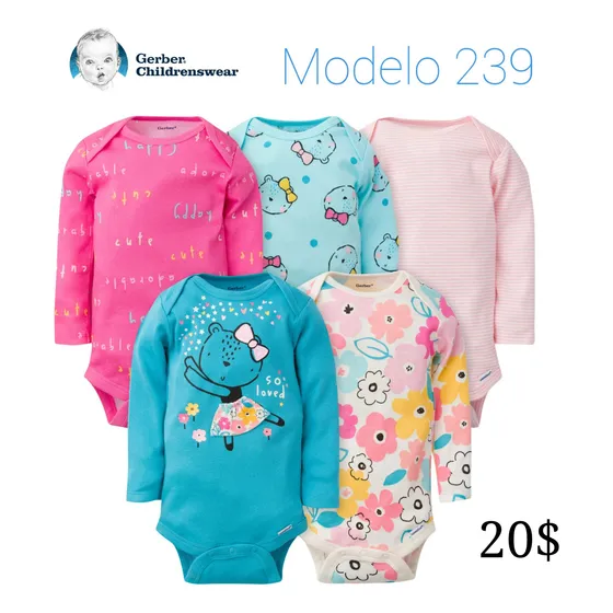 Set 5 Bodys Manga Larga Gerber Niña Bear