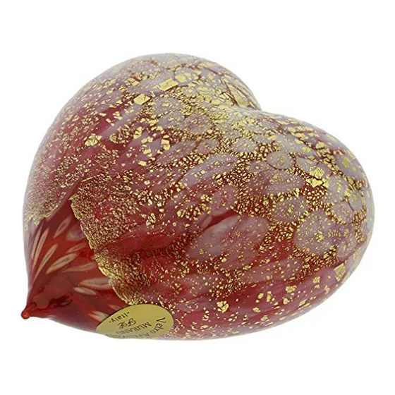 Corazón De Cristal Murano Rojo Con Oro - Glassofvenice