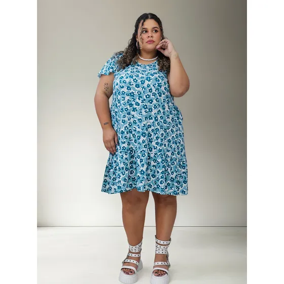 Vestido Mujer Ananá Plus Size Semi Volados Mangas Floreado
