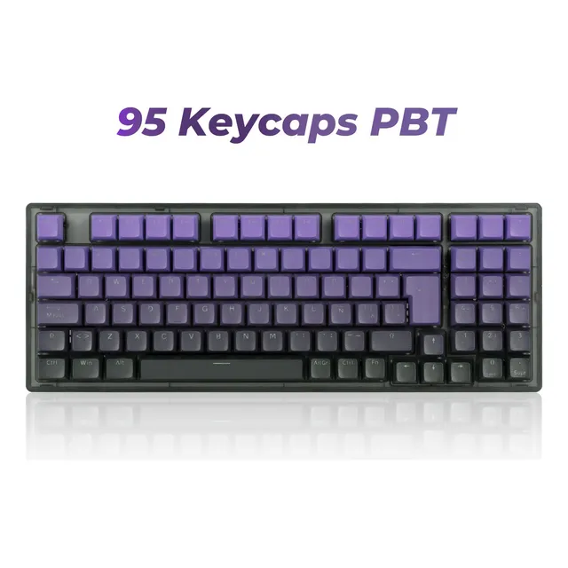 TERPORT 95 Keycaps PBT Español Latino Morado Degradado para Teclados Mecánicos, PBT Teclas de Doble Inyección , Altura MDA Ergonómica, 95 Teclas PBT TR95