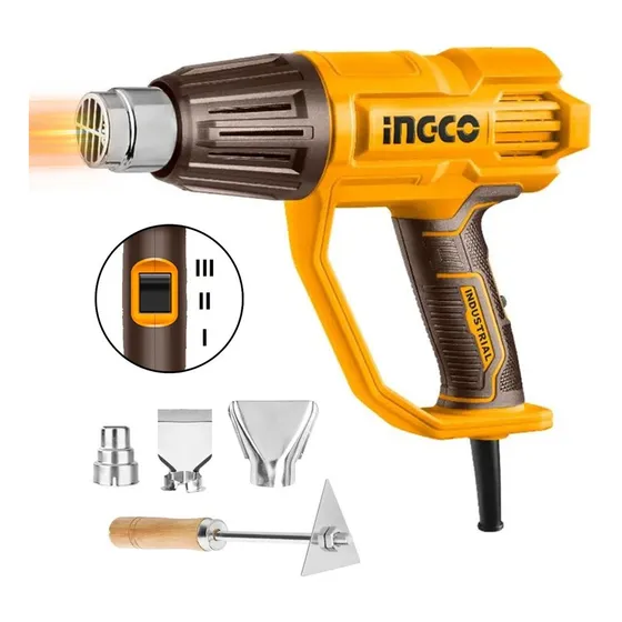 Pistola Calor 2000w Aire 3 Temperatura Regulable Ingco Color Amarillo