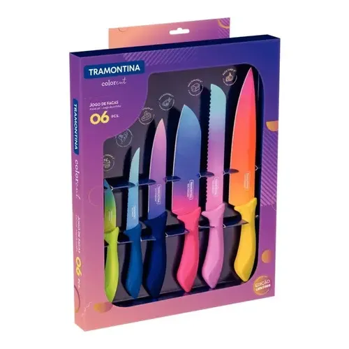 Juego De Cuchillos Tramontina Colorcut Acero Inox 6pz Color Multicolor