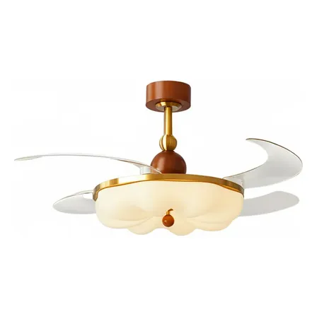 Ventilador De Teto Retratil 78w Led Dimerizavel Nuvem Disoma 1.06 M 50/60hz Inmetro C Controle Dourado C/ Madeira Nuvem 127/220v Transparente Luminária Led Multicolor Pás Em Acrílico 4